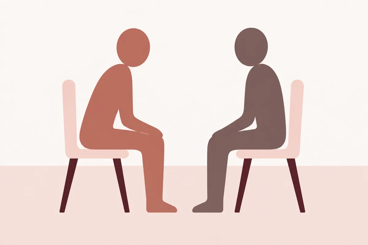 Illustratie van twee mensen die tegenover elkaar in gesprek zijn