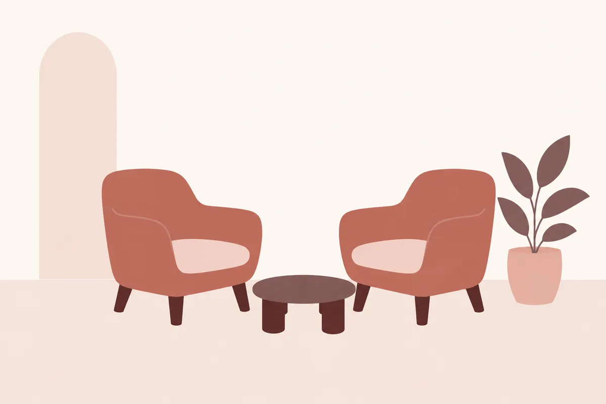 Illustratie van twee stoelen tegenover elkaar in een rustige ruimte